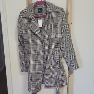 Love Tree Black and White Plaid Trench Coat